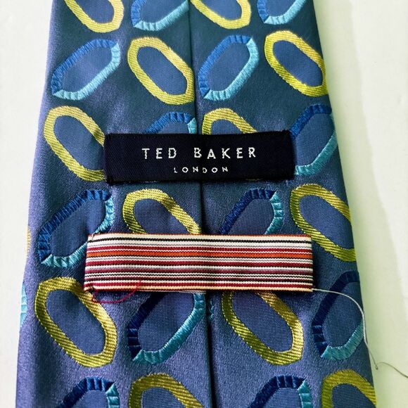 Ted Baker Silk Tie Necktie Blue Geometric Shape Work Wedding Business USA - Picture 2 of 4